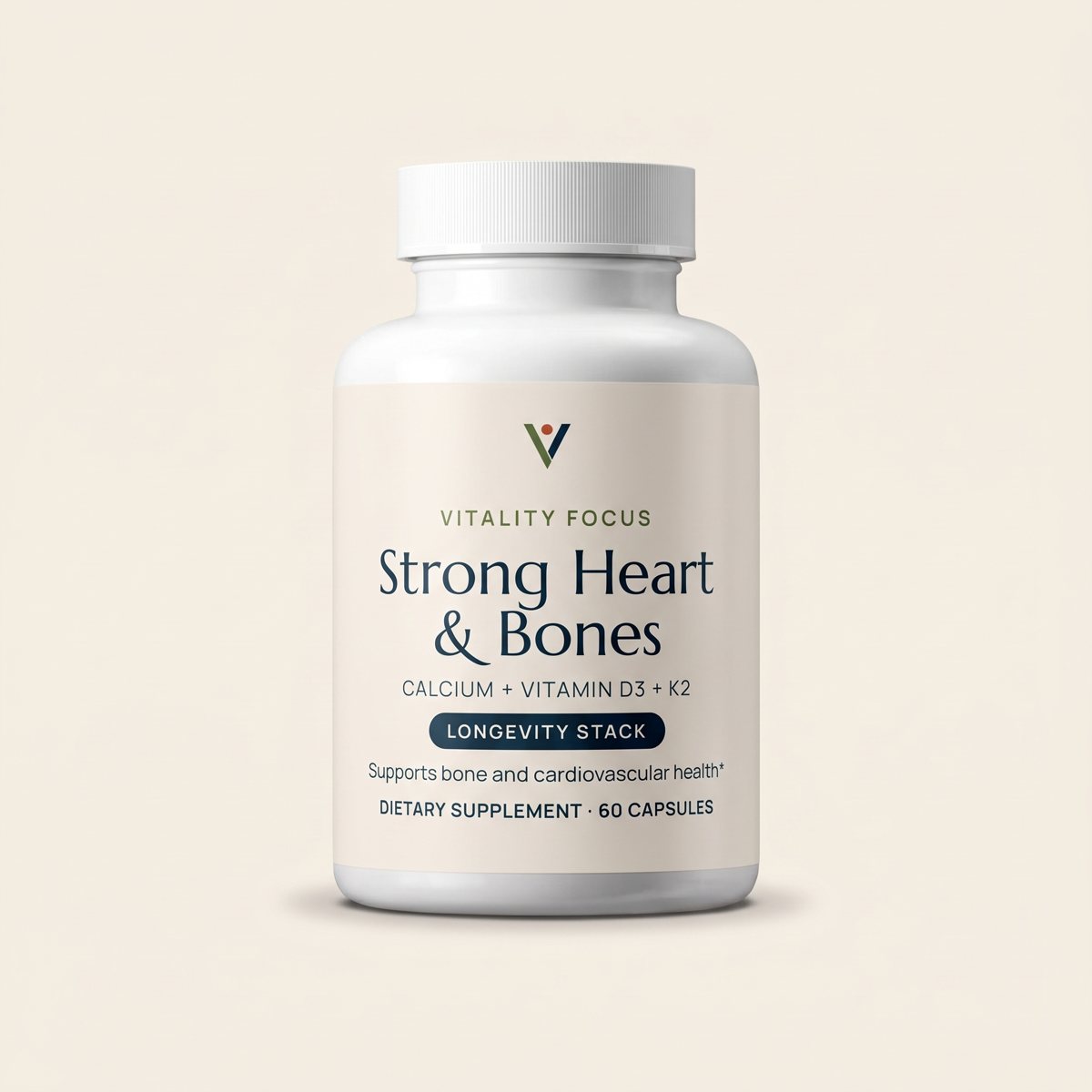 Strong Heart & Bones label: Calcium + vitamin D3 + K2