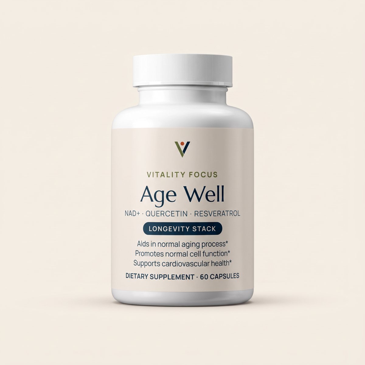 Age Well label: NAD+ · quercetin · resveratrol